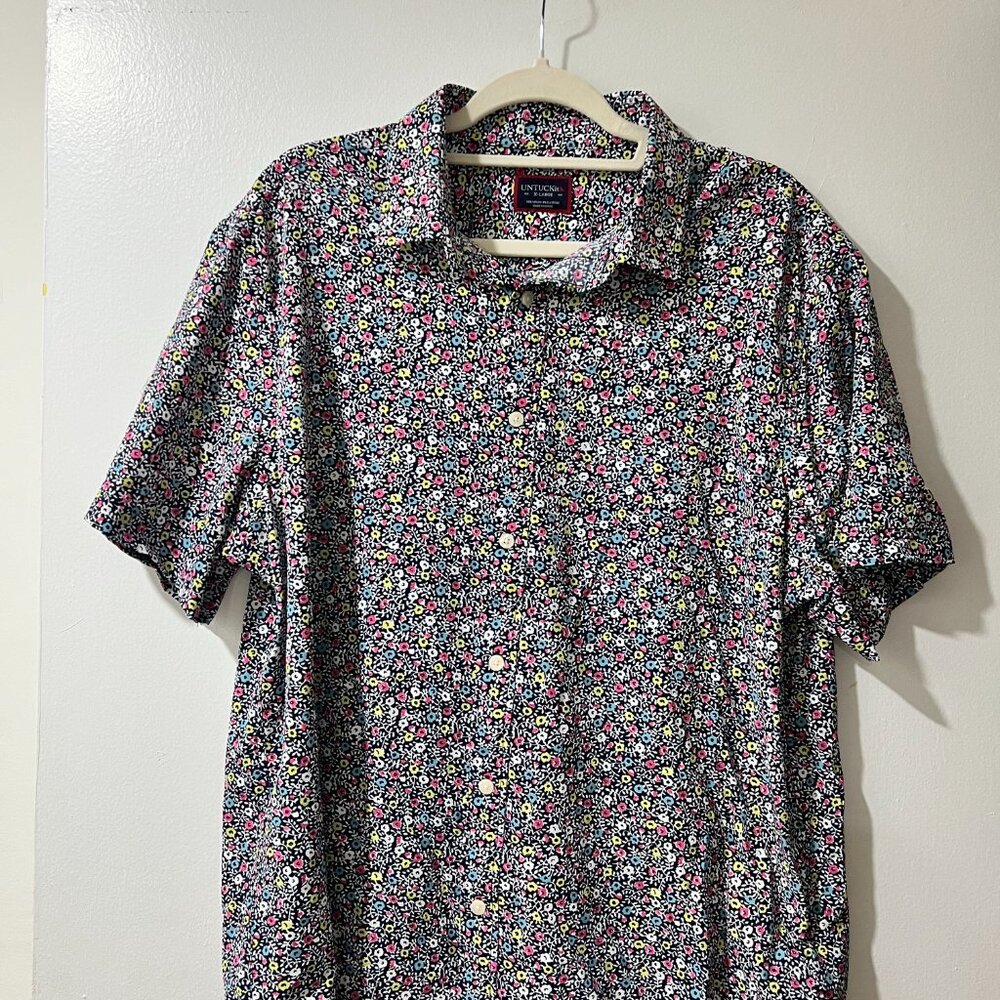 🌿 UNTUCKit Garganega Men's Navy Floral Short Sleeve Button-Up Shirt - XL - Picture 5 of 9